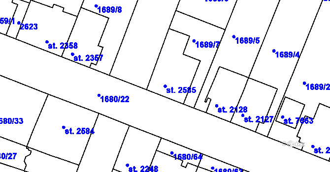 Parcela st. 2585 v KÚ Třebíč, Katastrální mapa