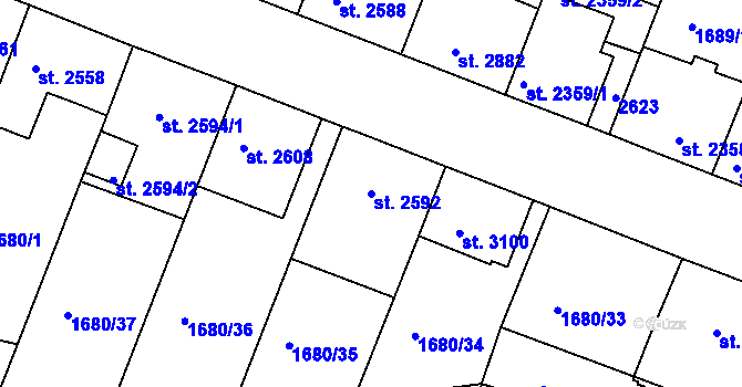 Parcela st. 2592 v KÚ Třebíč, Katastrální mapa