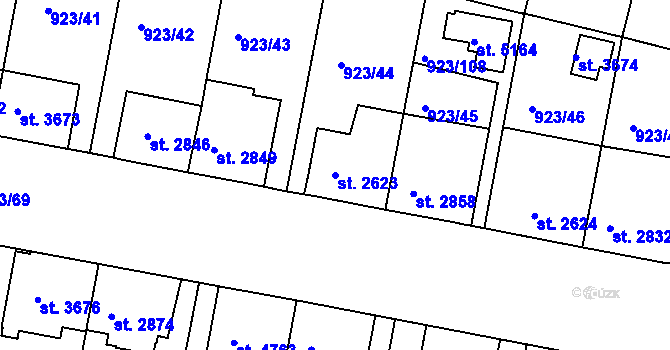 Parcela st. 2623 v KÚ Třebíč, Katastrální mapa