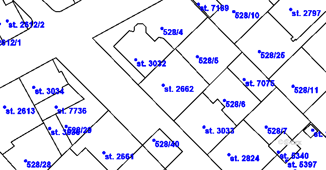 Parcela st. 2662 v KÚ Třebíč, Katastrální mapa