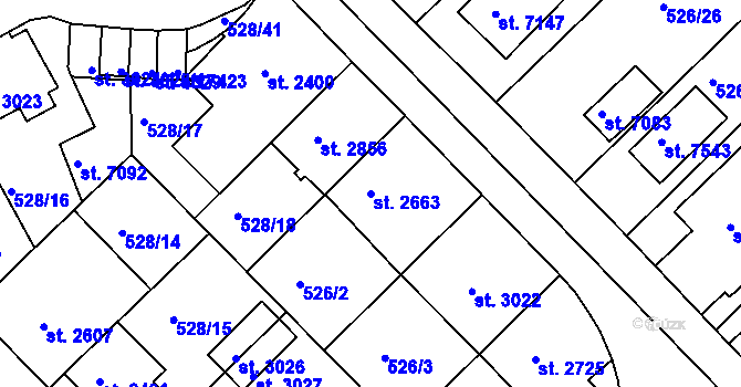 Parcela st. 2663 v KÚ Třebíč, Katastrální mapa