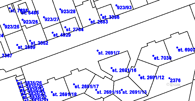 Parcela st. 2691/7 v KÚ Třebíč, Katastrální mapa