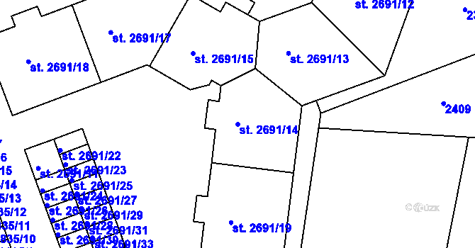 Parcela st. 2691/14 v KÚ Třebíč, Katastrální mapa