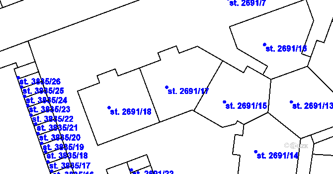 Parcela st. 2691/17 v KÚ Třebíč, Katastrální mapa
