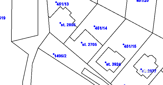 Parcela st. 2705 v KÚ Třebíč, Katastrální mapa
