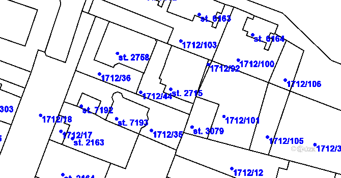 Parcela st. 2715 v KÚ Třebíč, Katastrální mapa