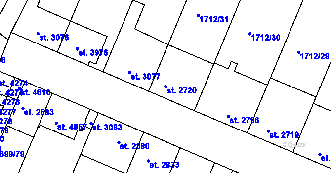 Parcela st. 2720 v KÚ Třebíč, Katastrální mapa