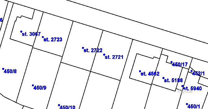 Parcela st. 2721 v KÚ Třebíč, Katastrální mapa