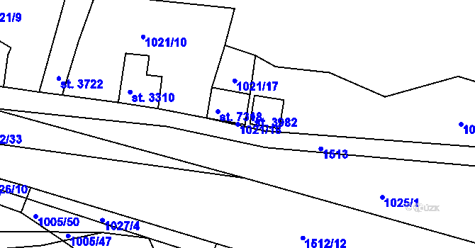 Parcela st. 1021/18 v KÚ Třebíč, Katastrální mapa
