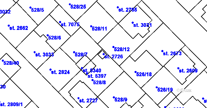 Parcela st. 2726 v KÚ Třebíč, Katastrální mapa