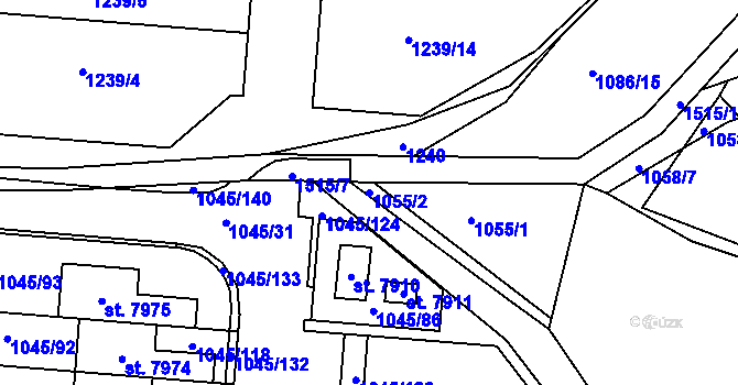 Parcela st. 1055/2 v KÚ Třebíč, Katastrální mapa