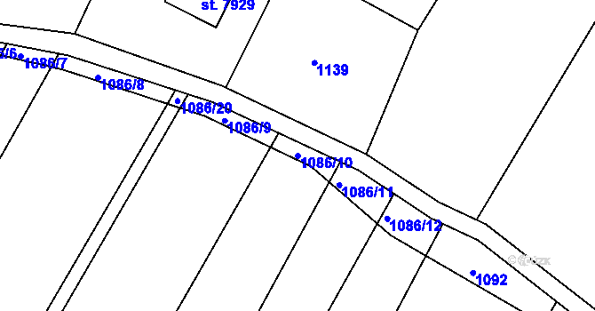 Parcela st. 1086/10 v KÚ Třebíč, Katastrální mapa