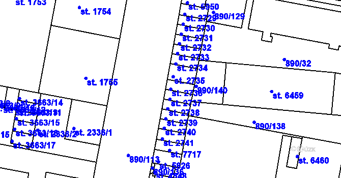 Parcela st. 2736 v KÚ Třebíč, Katastrální mapa