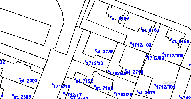Parcela st. 2758 v KÚ Třebíč, Katastrální mapa