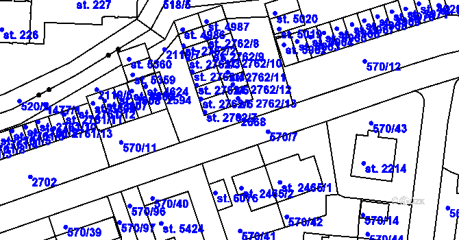 Parcela st. 2762/1 v KÚ Třebíč, Katastrální mapa