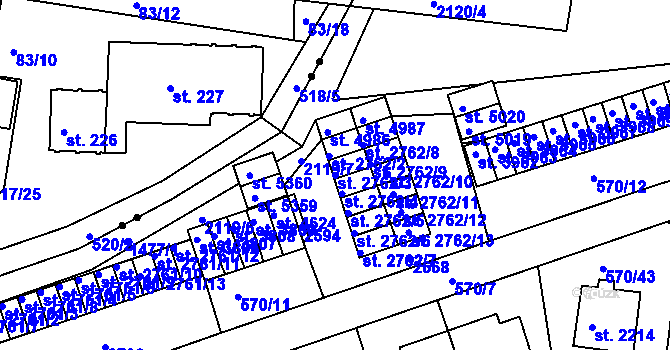 Parcela st. 2762/3 v KÚ Třebíč, Katastrální mapa