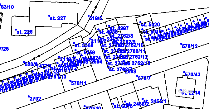 Parcela st. 2762/5 v KÚ Třebíč, Katastrální mapa