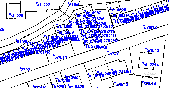 Parcela st. 2762/7 v KÚ Třebíč, Katastrální mapa