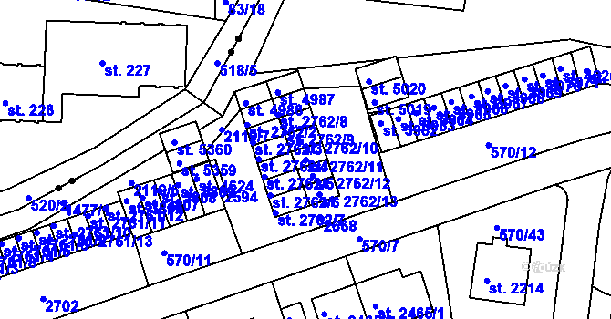 Parcela st. 2762/11 v KÚ Třebíč, Katastrální mapa