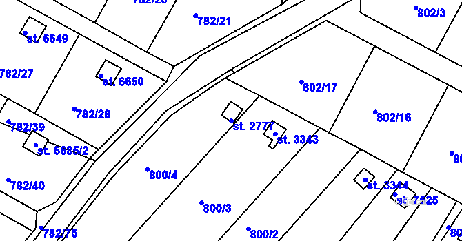 Parcela st. 2777 v KÚ Třebíč, Katastrální mapa