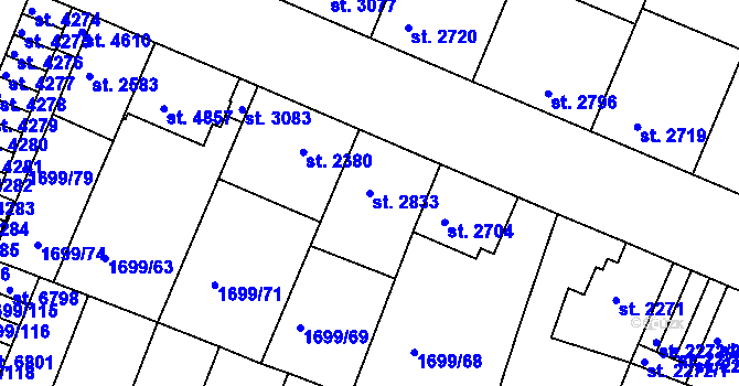 Parcela st. 2833 v KÚ Třebíč, Katastrální mapa