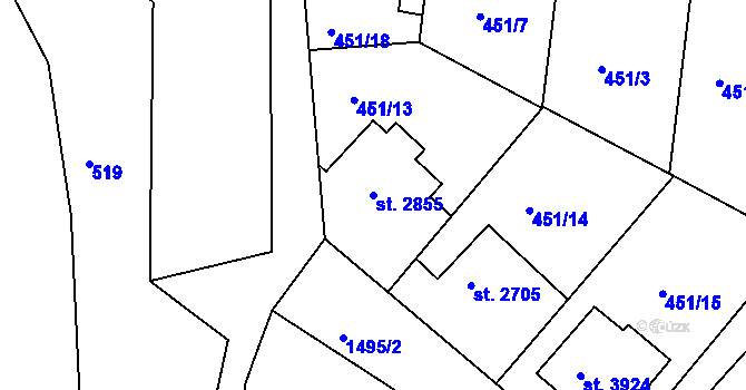 Parcela st. 2855 v KÚ Třebíč, Katastrální mapa