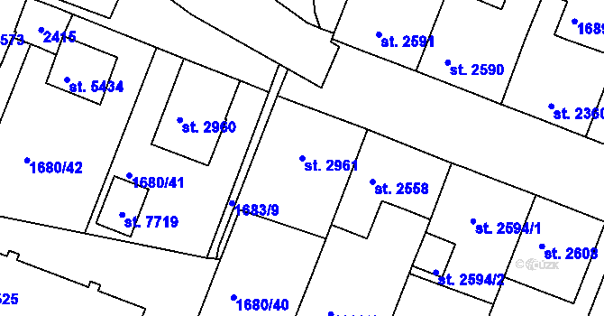 Parcela st. 2961 v KÚ Třebíč, Katastrální mapa