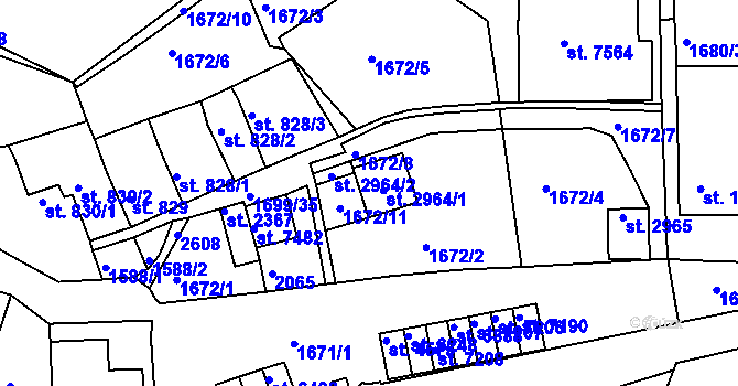 Parcela st. 2964 v KÚ Třebíč, Katastrální mapa