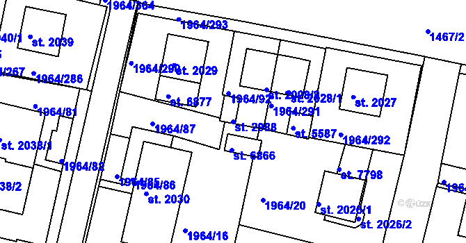 Parcela st. 2988 v KÚ Třebíč, Katastrální mapa