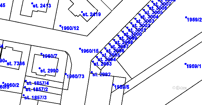 Parcela st. 2995 v KÚ Třebíč, Katastrální mapa