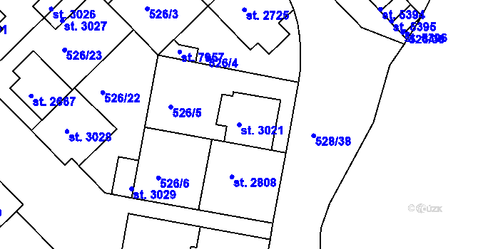 Parcela st. 3021 v KÚ Třebíč, Katastrální mapa