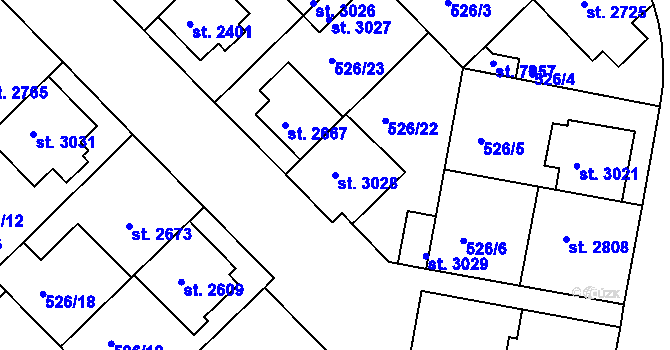 Parcela st. 3028 v KÚ Třebíč, Katastrální mapa