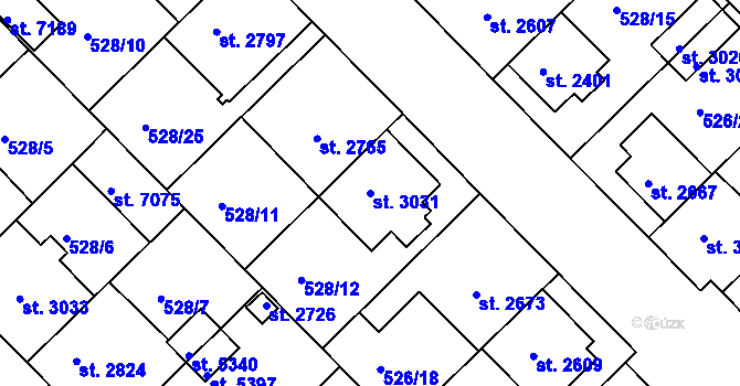 Parcela st. 3031 v KÚ Třebíč, Katastrální mapa