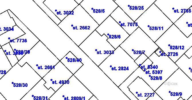 Parcela st. 3033 v KÚ Třebíč, Katastrální mapa