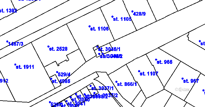 Parcela st. 3045 v KÚ Třebíč, Katastrální mapa