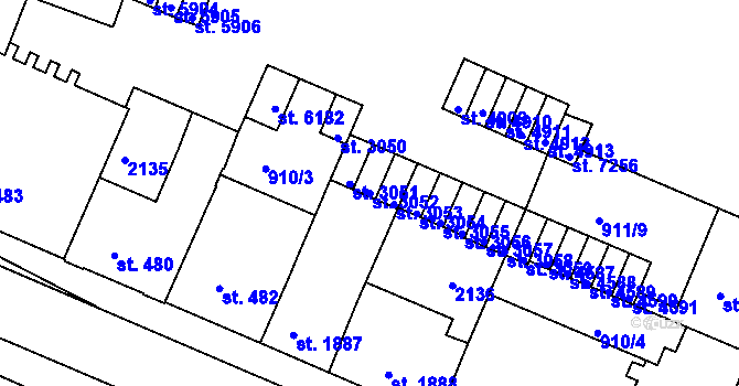 Parcela st. 3052 v KÚ Třebíč, Katastrální mapa
