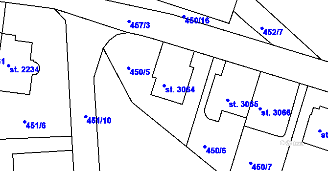 Parcela st. 3064 v KÚ Třebíč, Katastrální mapa