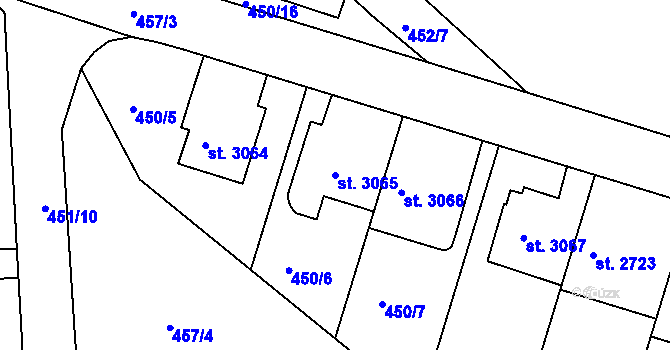 Parcela st. 3065 v KÚ Třebíč, Katastrální mapa