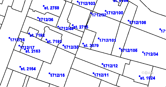 Parcela st. 3079 v KÚ Třebíč, Katastrální mapa