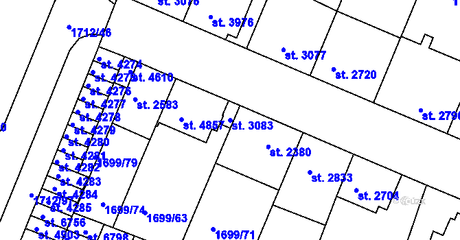 Parcela st. 3083 v KÚ Třebíč, Katastrální mapa