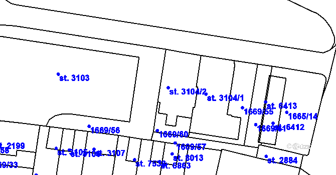 Parcela st. 3104/2 v KÚ Třebíč, Katastrální mapa