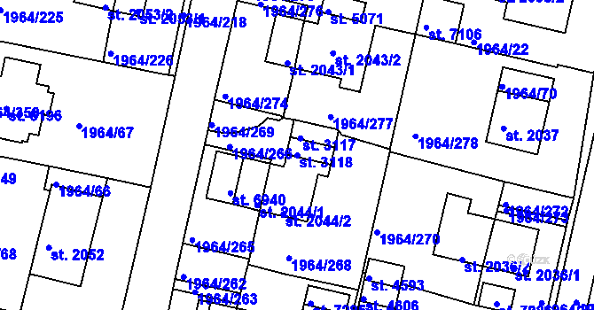 Parcela st. 3118 v KÚ Třebíč, Katastrální mapa