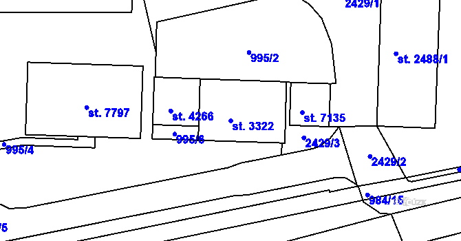 Parcela st. 3322 v KÚ Třebíč, Katastrální mapa