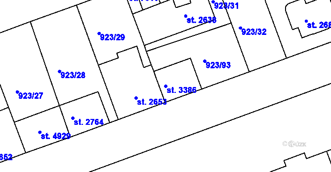 Parcela st. 3386 v KÚ Třebíč, Katastrální mapa