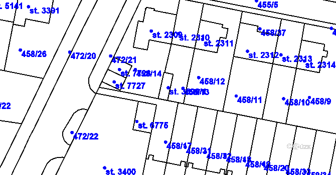 Parcela st. 3399/1 v KÚ Třebíč, Katastrální mapa