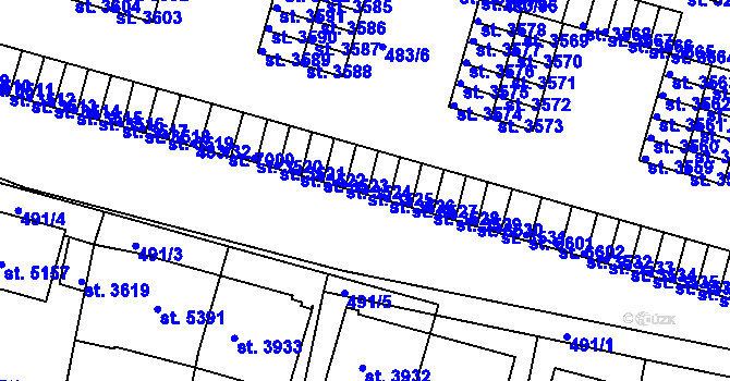 Parcela st. 3525 v KÚ Třebíč, Katastrální mapa