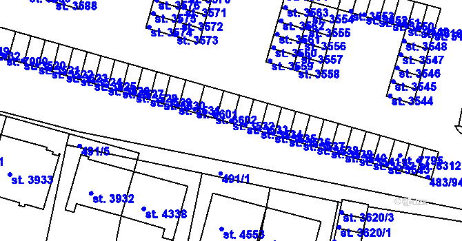 Parcela st. 3532 v KÚ Třebíč, Katastrální mapa