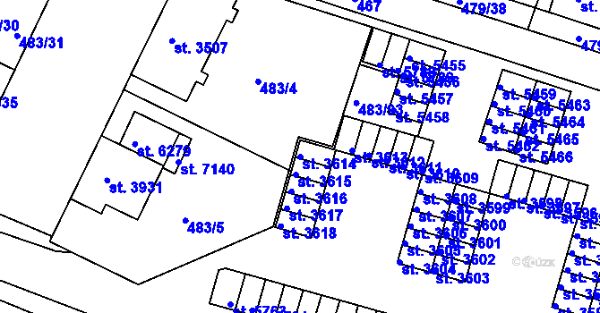 Parcela st. 3614 v KÚ Třebíč, Katastrální mapa