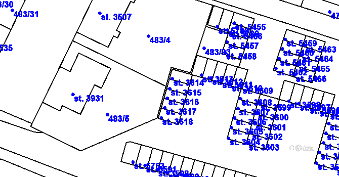 Parcela st. 3615 v KÚ Třebíč, Katastrální mapa