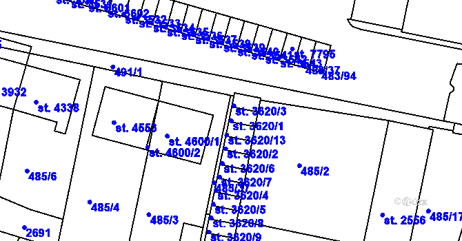 Parcela st. 3620/1 v KÚ Třebíč, Katastrální mapa